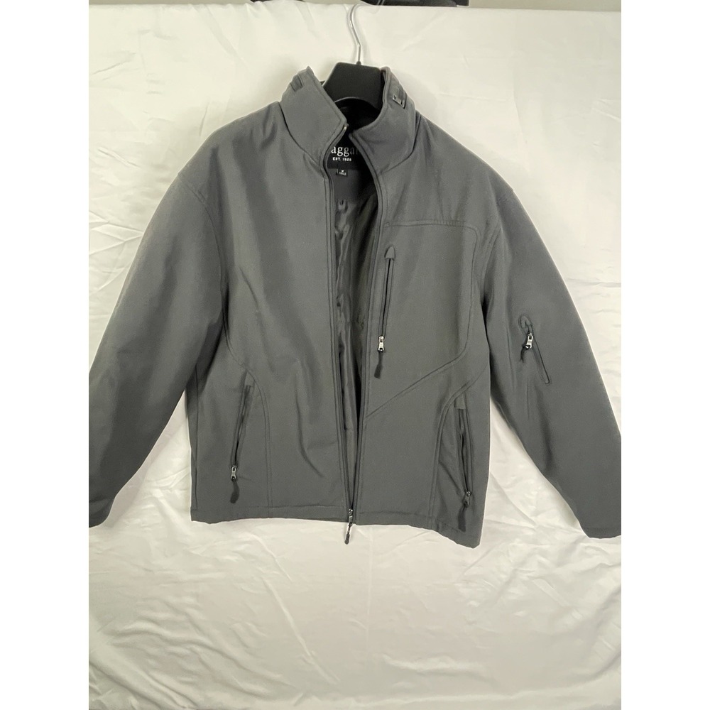 Haggar Men's Softshell Jacket Gray Quilted Insulated Full Zip Winter Coat M EUC